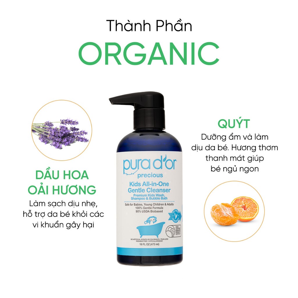 Ảnh Sữa tắm gội hữu cơ dưỡng ẩm dịu nhẹ dành cho bé - Pura D'or Kids All-in-one Gentle Cleanser 473ml 2