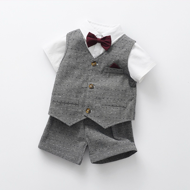 (Order) Bộ comple gile cổ nơ hoạ tiết chấm sang trọng dành cho bé trai