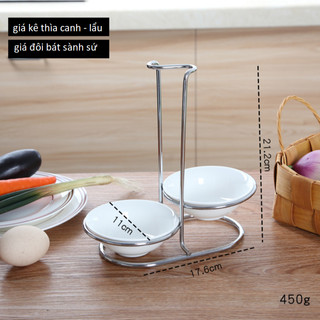 Giá Để Thìa Canh Đôi Inox - Giá Kê Muôi Lẩu và 2 Bát Đựng Sành Sứ / Inox Sang Trọng
