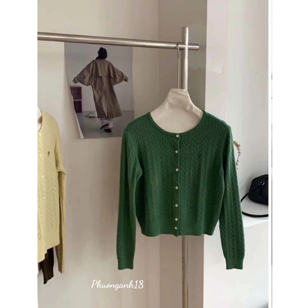 Áo len cardigan cổ tròn vặn thừng thêu chữ hàng quảng châu phong cách hàn quốc A125