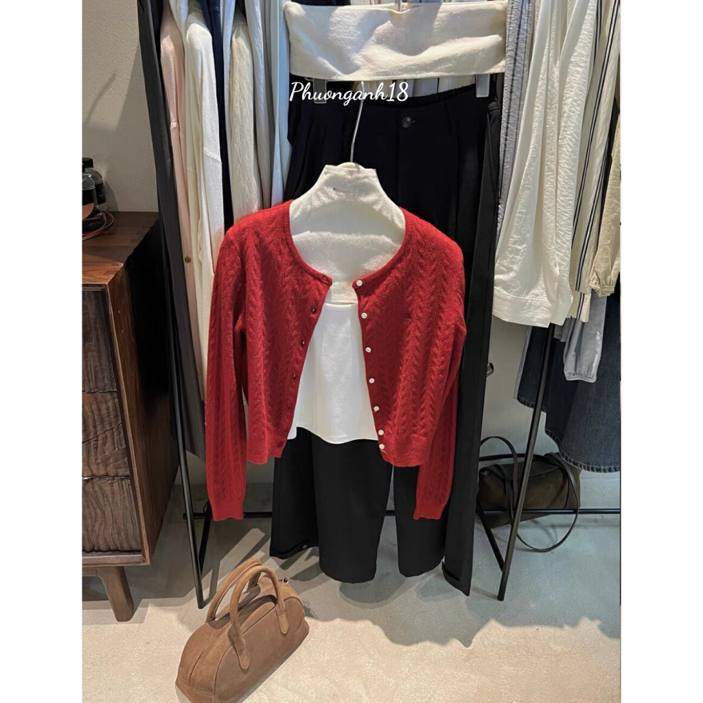 Áo len cardigan cổ tròn vặn thừng thêu chữ hàng quảng châu phong cách hàn quốc A125