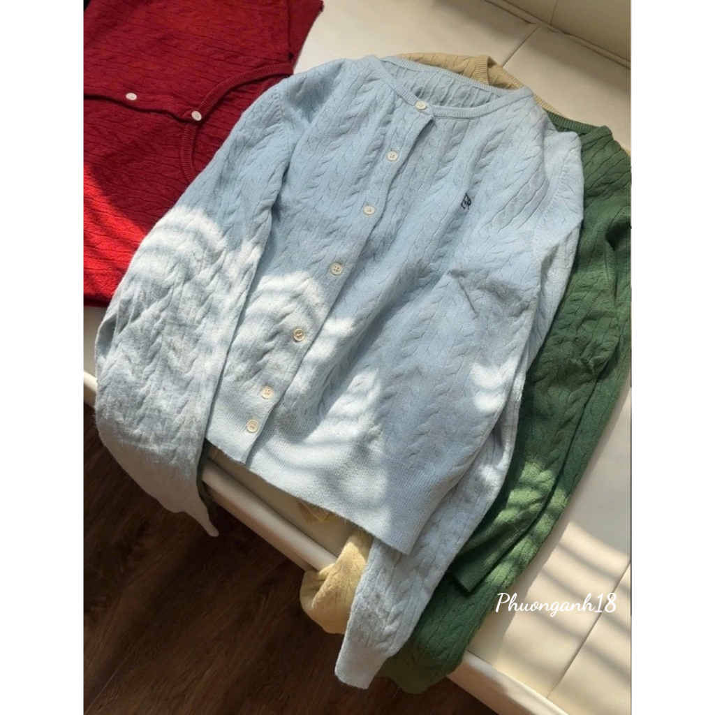 Áo len cardigan cổ tròn vặn thừng thêu chữ hàng quảng châu phong cách hàn quốc A125