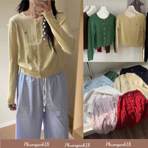 Áo len cardigan cổ tròn vặn thừng thêu chữ hàng quảng châu phong cách hàn quốc A125