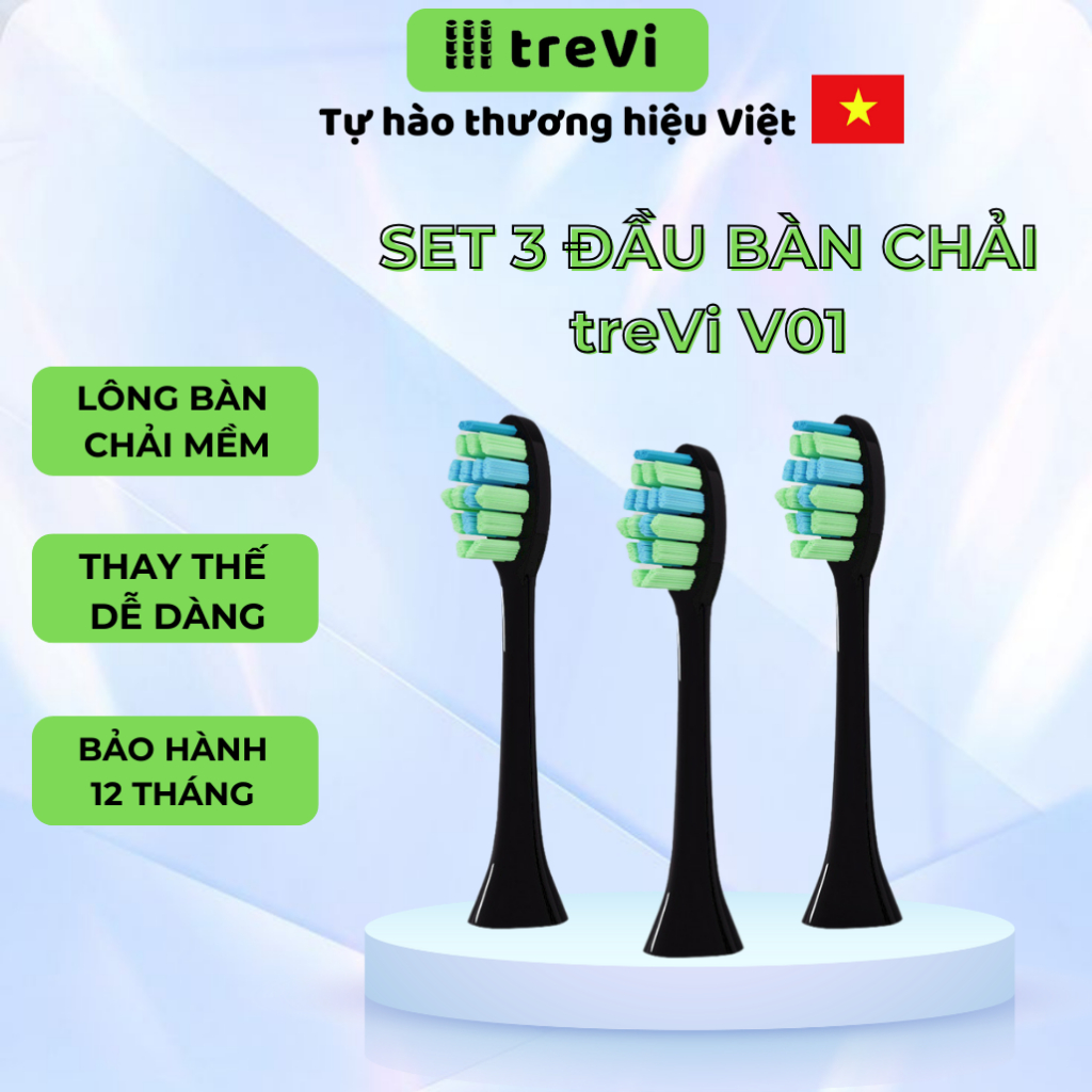 Set 3 Đầu Bàn Chải Điện Thay Thế Cho Bàn Chải treVi V1 Tiện Lợi, Nhỏ Gọn, Siêu Tiết Kiệm, Lông Bàn Chải Mềm Mịn