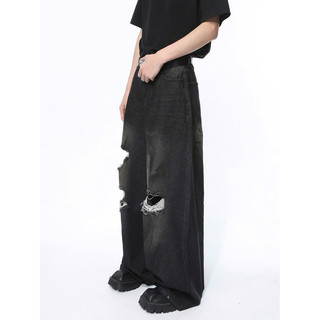 Quần Jeasn Nam Nữ Màu Đen Ống To Phối Rách - Thời Trang Unisex Chất Vải Dày Dặn