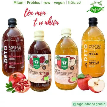 Giấm lựu - giấm táo hữu cơ lên men tự nhiên có giấm cái 500ml Probios, Milan - hỗ trợ giảm cân detox cơ thể