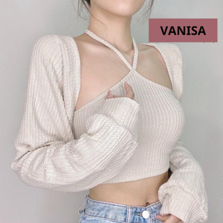 Áo khoác cardigan ngoài croptop len tăm mỏng trắng đen be mịn mùa thu đông VANISA CDG9