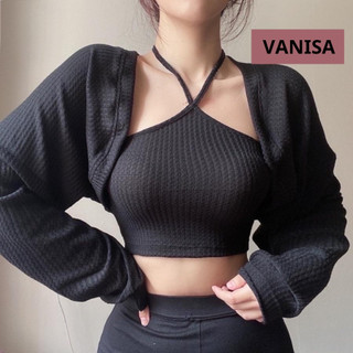 Áo khoác cardigan ngoài croptop len tăm mỏng trắng đen be mịn mùa thu đông VANISA CDG9
