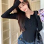 Áo Thun Nữ Tay Dài Chất Thun Tăm Co Giãn Phối Túi Trước, Áo Dài Tay Ôm Body Vạt Bầu Cài Cúc Thời Trang Thu Đôn