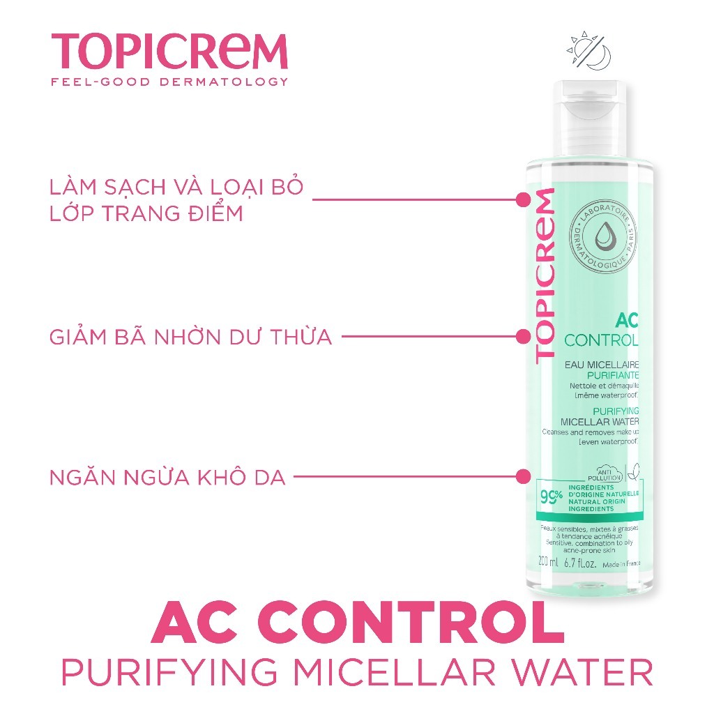 Combo Nước Tẩy trang và Sửa Rửa mặt Topicrem Cleansing Gel 200ml dành cho da dầu mụn - Skin Studio