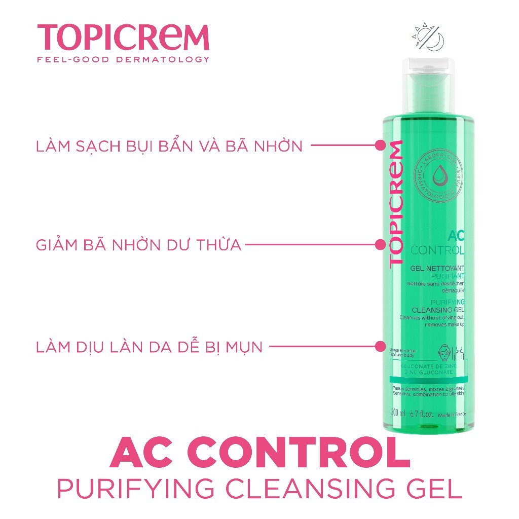 Combo Nước Tẩy trang và Sửa Rửa mặt Topicrem Cleansing Gel 200ml dành cho da dầu mụn - Skin Studio
