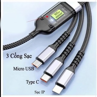 Cáp Sạc Bọc Dù 100W Tự Ngắt  Tích Hợp 3 Cổng Micro Usb Type C 3 in 1