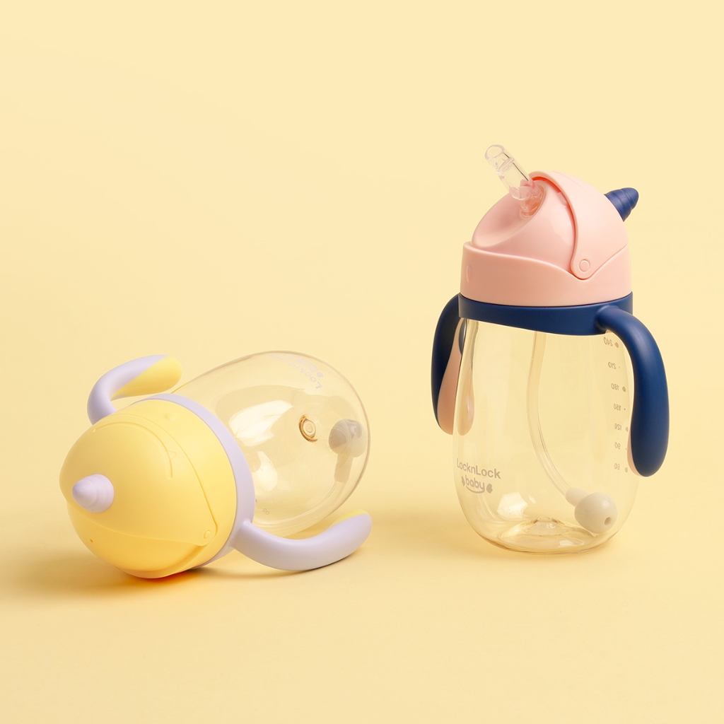 Bình nước nhựa PPSU LocknLock Unicorn Kids 330ml HAP911 kèm ống hút silicone, tay cầm - K-MALL