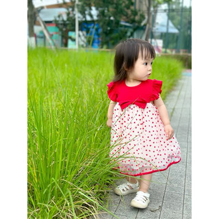 Váy bé gái thun cotton 9th-3 tuổi tay cánh tiên phong cách Hàn Quốc cho bé dự tiệc D1026