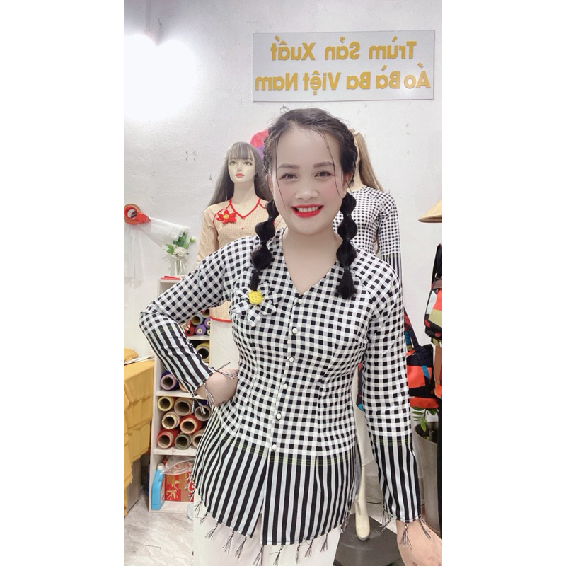 Áo Rời - Bà Ba Khăn Rằn Cổ Tim - Tay Dài -Không Hoa | Shopee Việt Nam