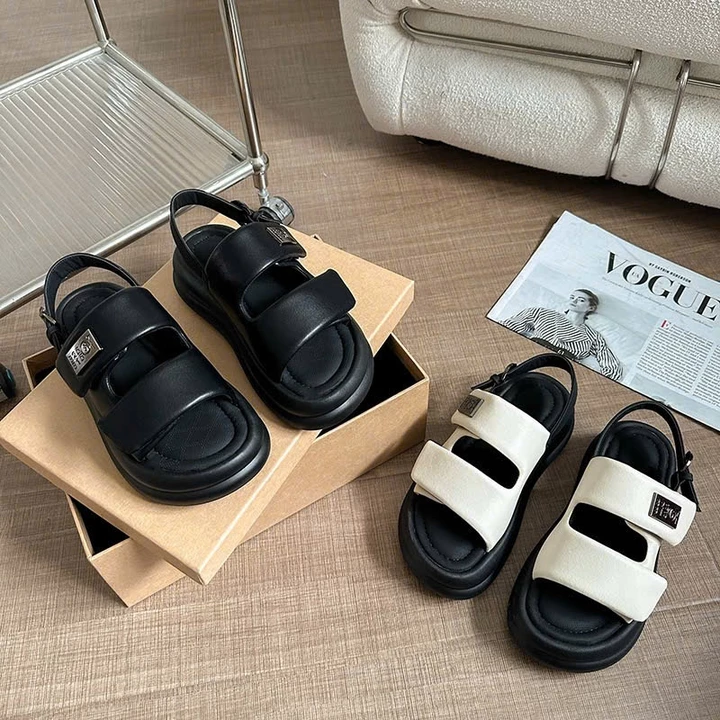 Dép Sandal Nữ Quai Dán Hàng QCC Đế 5cm,Xăng Đan Quai Hậu Quai Phồng Khoá Số Hot Hit
