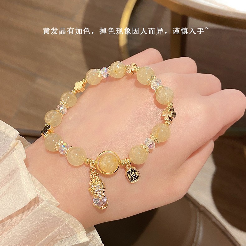 Vòng tay chuỗi, lắc tay đá pha lê tóc mix charm Tỳ Hưu may mắn