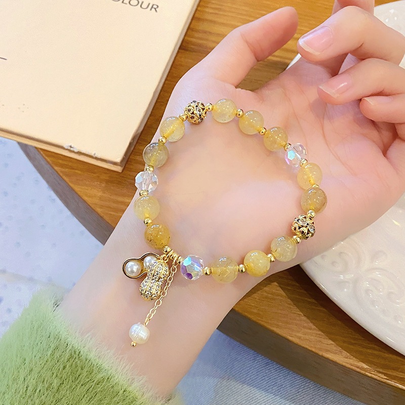 Vòng tay chuỗi, lắc tay đá pha lê tóc mix charm Tỳ Hưu may mắn