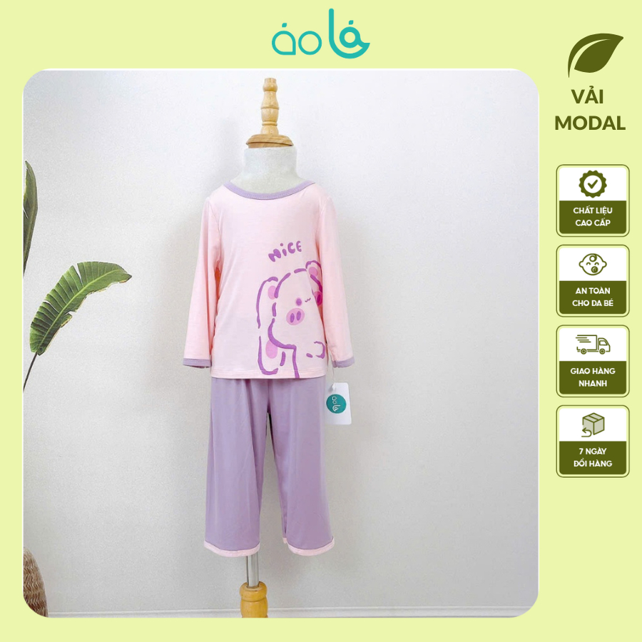 Đồ dài tay cho bé thun modal sợi sồi Lá Homewear A178, pizama cho bé mặc ngủ sợi tự nhiên mềm mướt