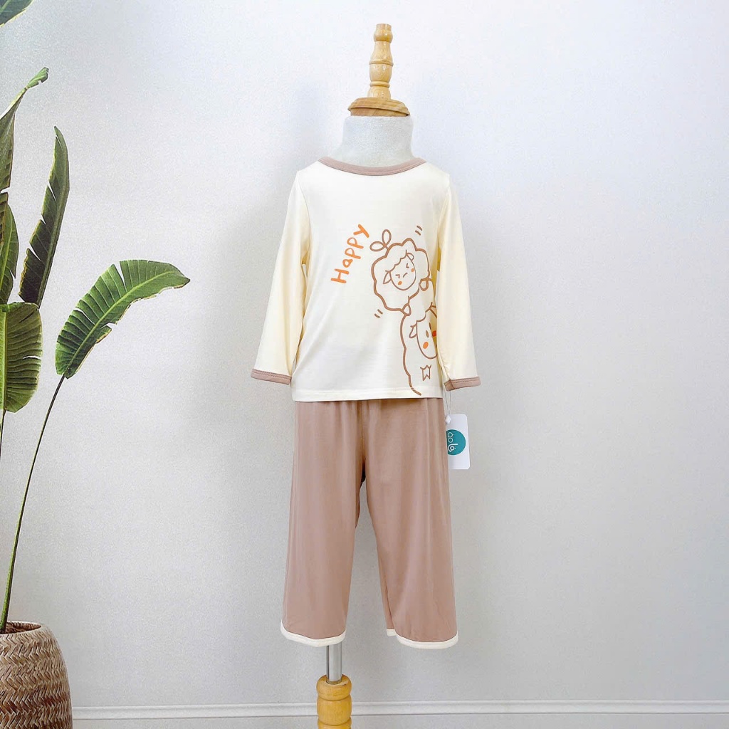 Đồ dài tay cho bé thun modal sợi sồi Lá Homewear A178, pizama cho bé mặc ngủ sợi tự nhiên mềm mướt