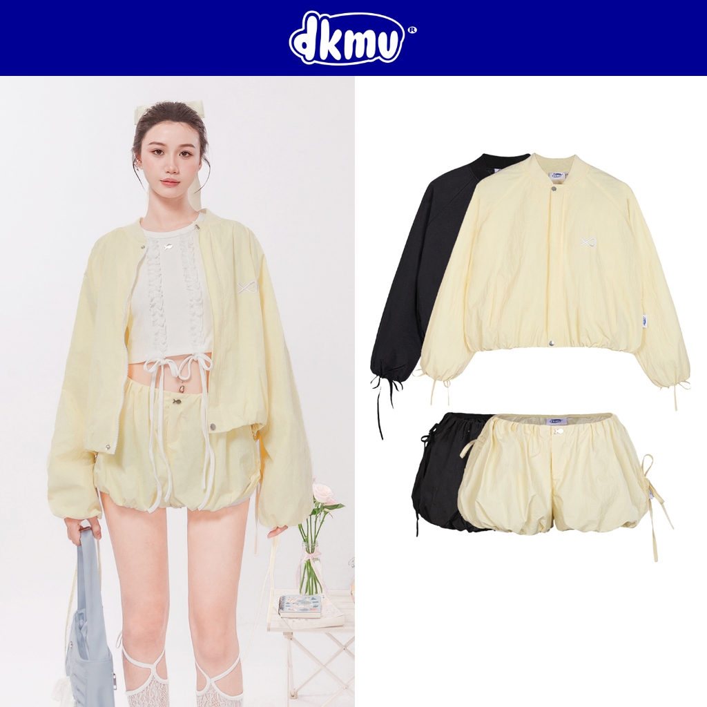 Set đồ nữ dễ thương DKMV áo khoác dù kèm quần bí thắt nơ màu vàng mơ và đen  Pumpi Set| K-SET1 | Shopee Việt Nam