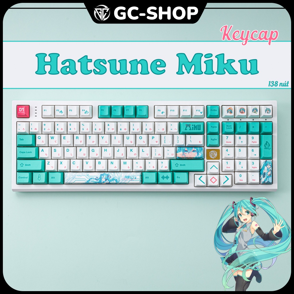 Keycap Hatsune Miku | Keycap Miku nhựa PBT 138 nút in nhiệt Dyesub đóng ...