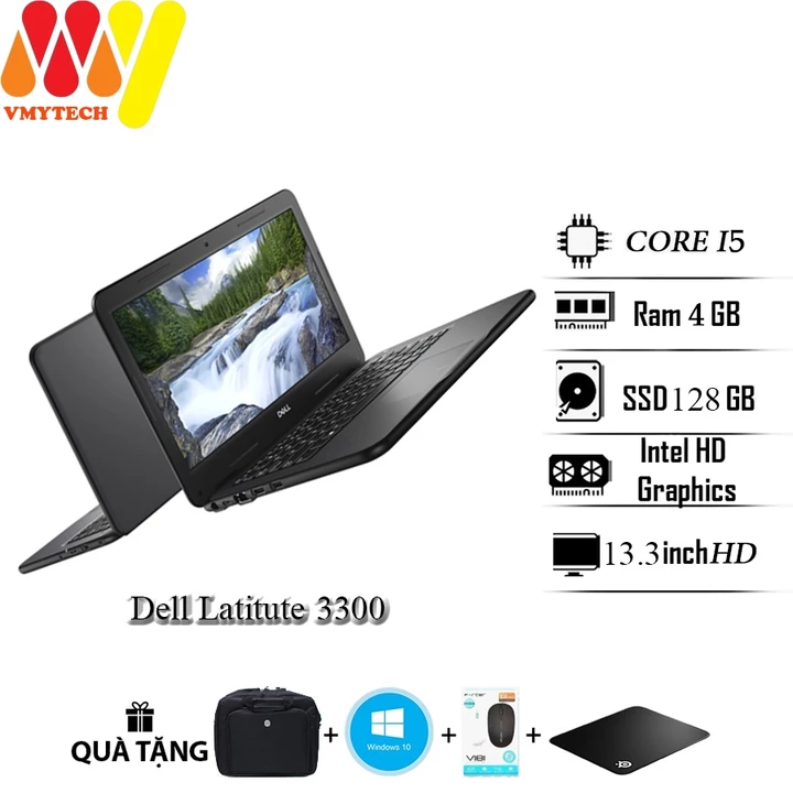 Laptop Dell latitude 3300 cấu hình cao giá tốt, Core i5 8250U, Ram 4GB, ổ cứng SSD 128GB, màn 13.3 HD, Laptop cũ giá rẻ