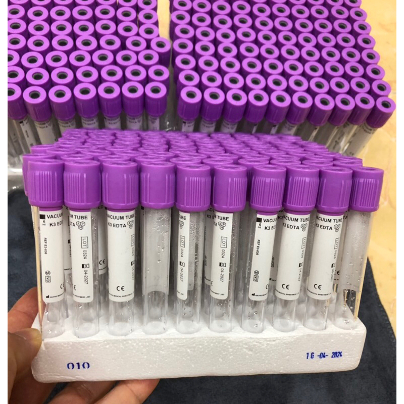 Khay ống nghiệm chân không nắp tím EDTA K3 chứa chất chống đông dung tích 6ml ( 100 ống )