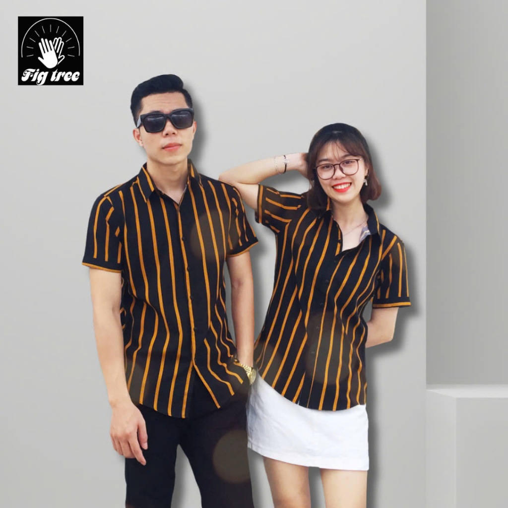 Set Áo Sơ Mi Tay Ngắn Fig Tree Sọc Vàng Nền Đen ( Mã 161)