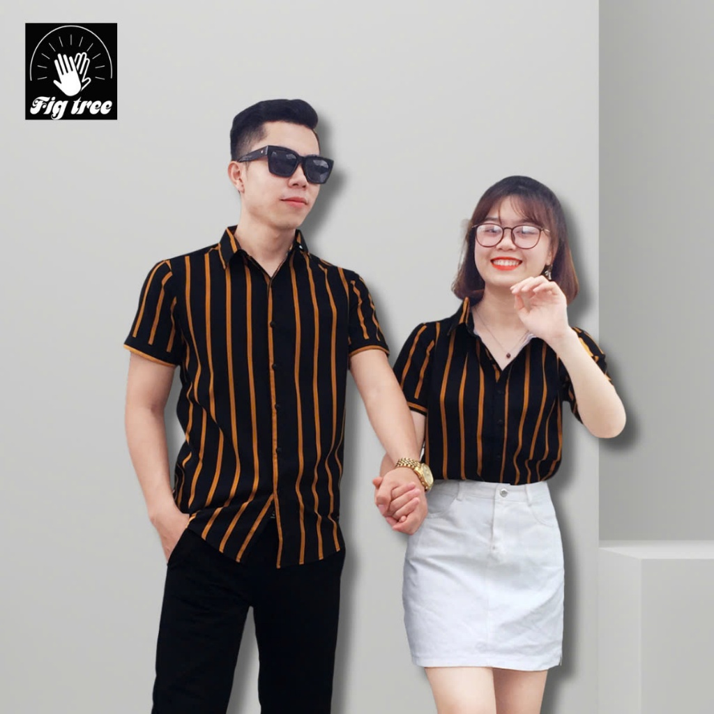 Set Áo Sơ Mi Tay Ngắn Fig Tree Sọc Vàng Nền Đen ( Mã 161)