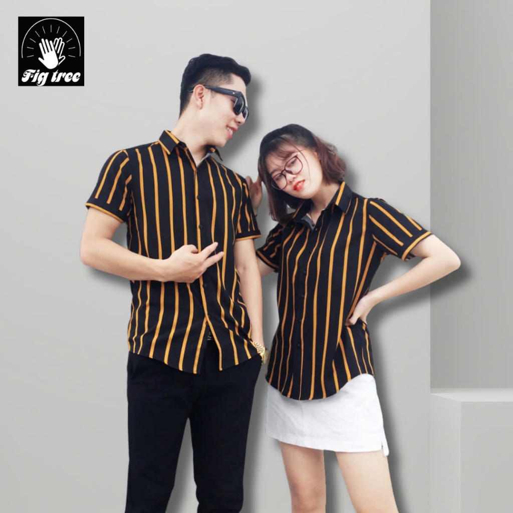 Set Áo Sơ Mi Tay Ngắn Fig Tree Sọc Vàng Nền Đen ( Mã 161)