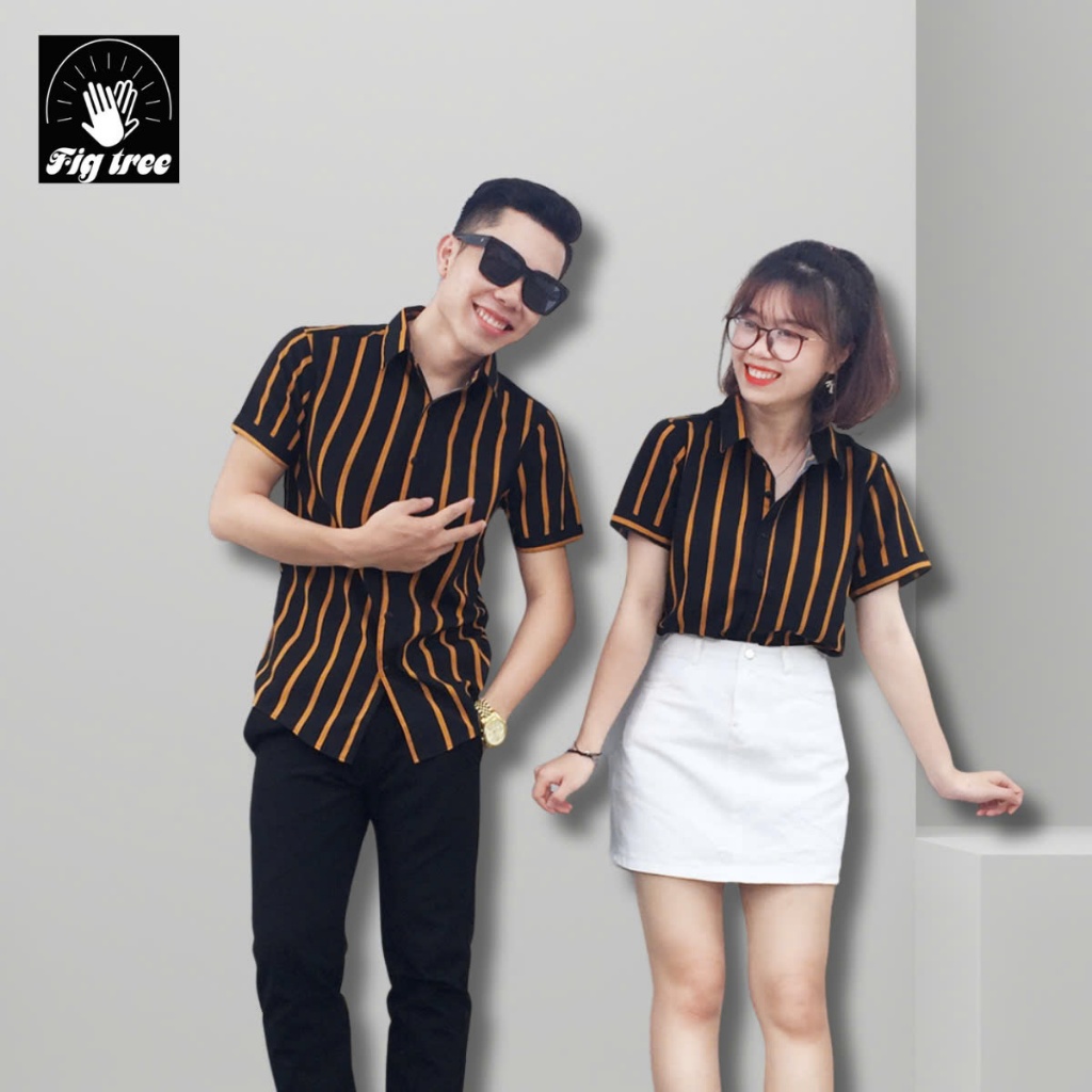Set Áo Sơ Mi Tay Ngắn Fig Tree Sọc Vàng Nền Đen ( Mã 161)