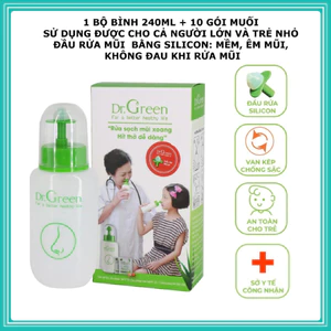 Bình rửa mũi Dr Green đầu rửa silicon và 10 gói muối