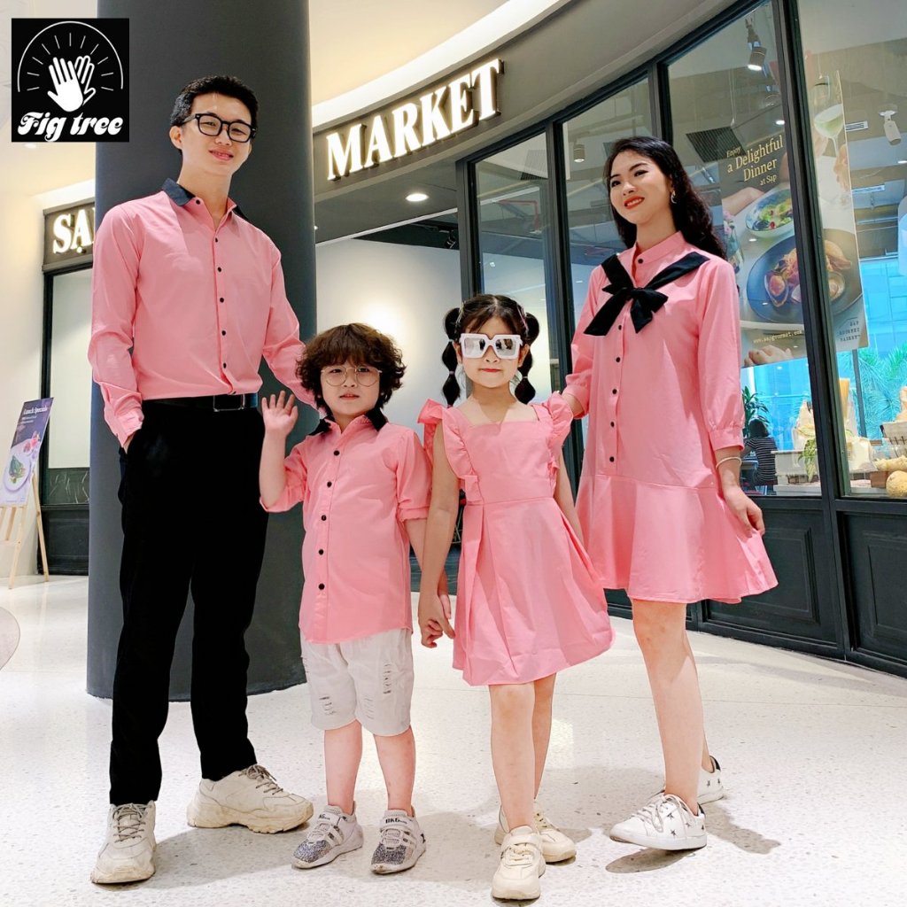 Đồ Gia Đình Fig Tree Màu Hồng Siêu Ngọt Ngào cho gia đình đi tiệc, chụp hình gia đình, Hàng thiết kế