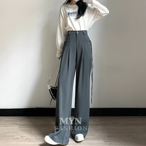 Quần Tây Ống Rộng Lưng Cạp Cao Túi Vuông Vải Mềm Không Nhăn Thắt Dây Nơ Dáng Ống Suông Đứng MS22