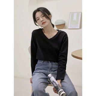 Áo thun nữ dài tay cổ tim thu đông 2025 JULY fashion, Áo thun tay dài cổ V Premium dáng ôm vừa chất thun tăm cao cấp