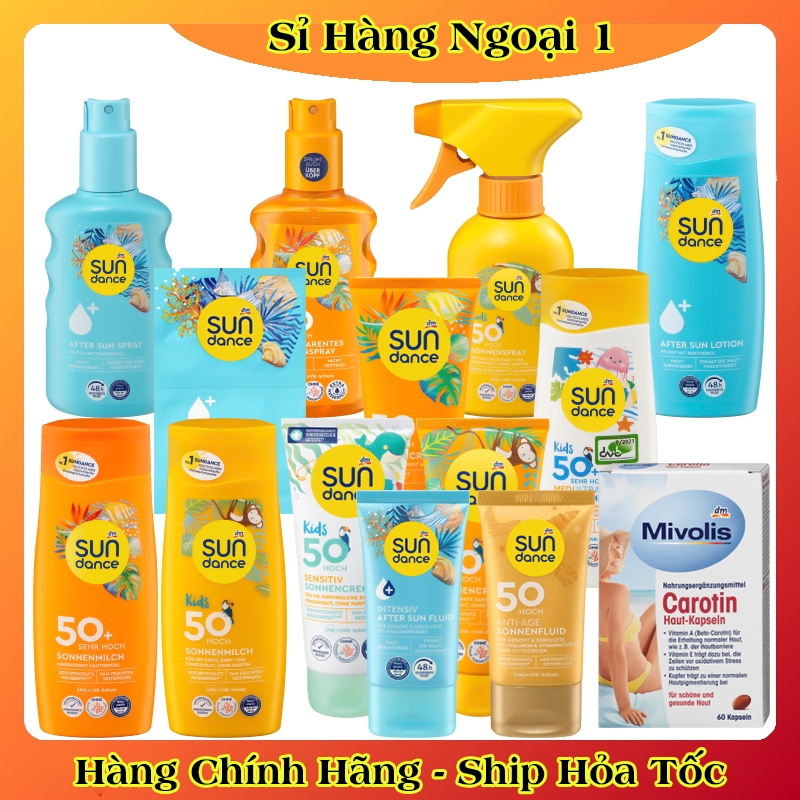 Viên uống chống nắng trắng da Carotin Mivolis, kem chống nắng Sundance Đức - Đủ Bill Date mới