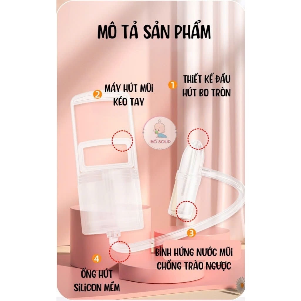 Dụng cụ hút mũi kéo tay thế hệ mới - máy hút mũi chất liệu nhựa nguyên sinh, lực hút mạnh, an toàn cho bé vệ sinh mũi