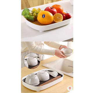 Bộ Khay cốc Giả Gỗ Kiểu Dáng Hiện Đại Tối Giản,Khay trà nhựa ABS cao cấp đa năng hai lớp