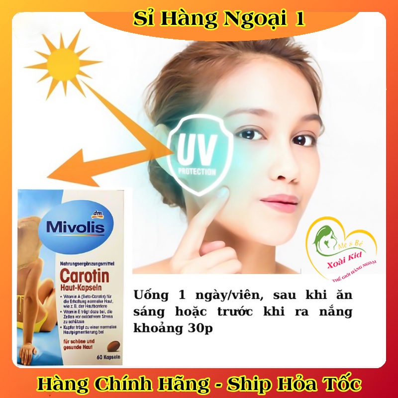 [Date mới nhất] Viên Uống Chống Nắng Mivolis Carotin Hộp 60 Viên - Hàng nội địa Đức