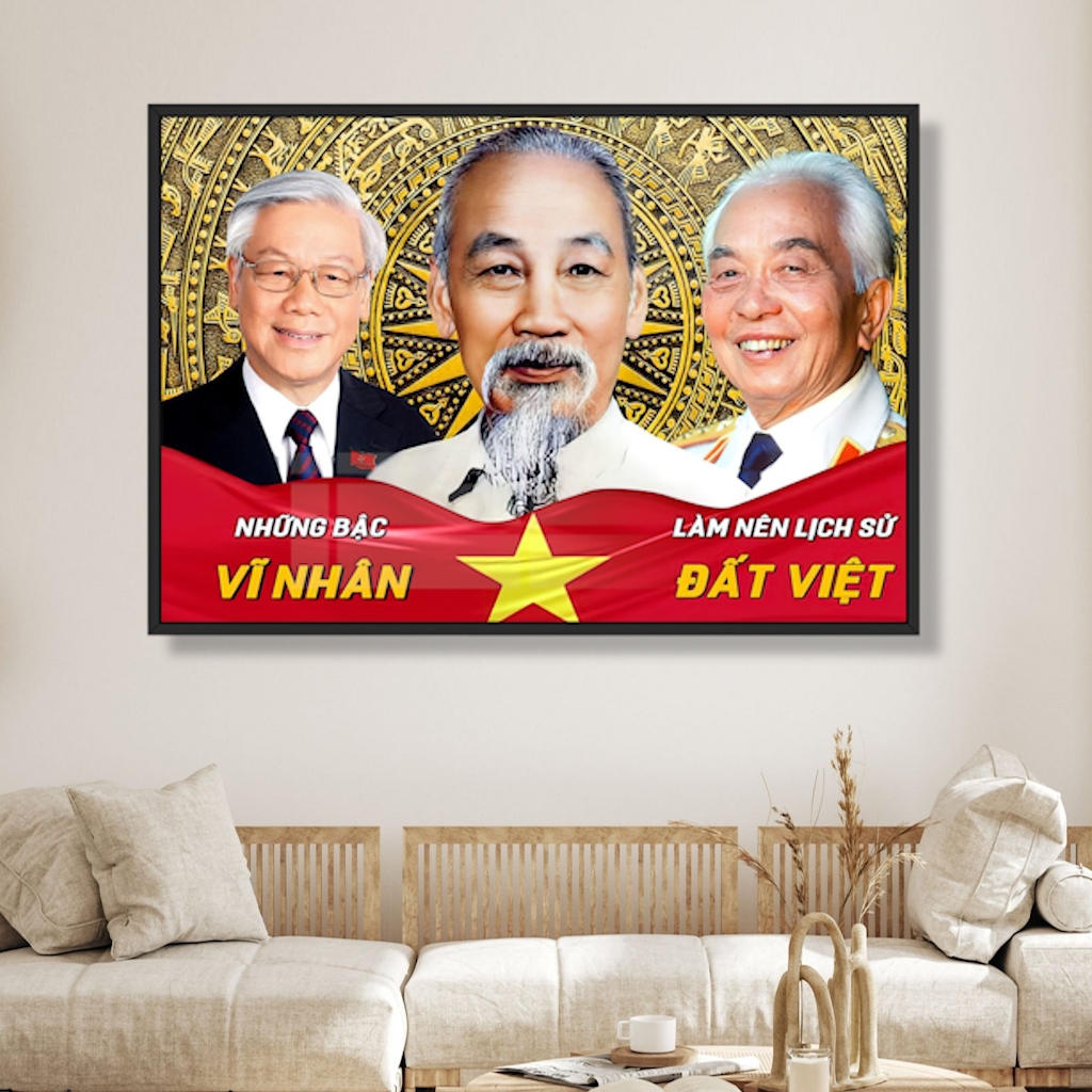 Tranh Gỗ Tráng Gương Có Khung Bác Hồ - Chủ Tịch Hồ Chí Minh  - Tranh Treo Tường - Phòng Thờ