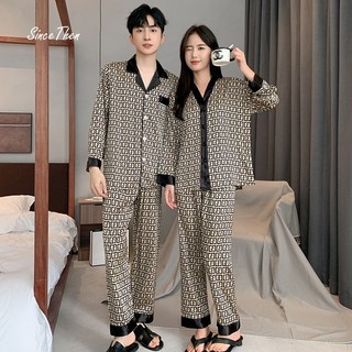 Đồ ngủ đôi nam nữ lụa dài tay cao cấp họa tiết dành cho cặp đôi, đồ ngủ cặp cao cấp  - Since Then