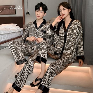 Đồ ngủ đôi nam nữ lụa dài tay cao cấp họa tiết dành cho cặp đôi, đồ ngủ cặp cao cấp  - Since Then