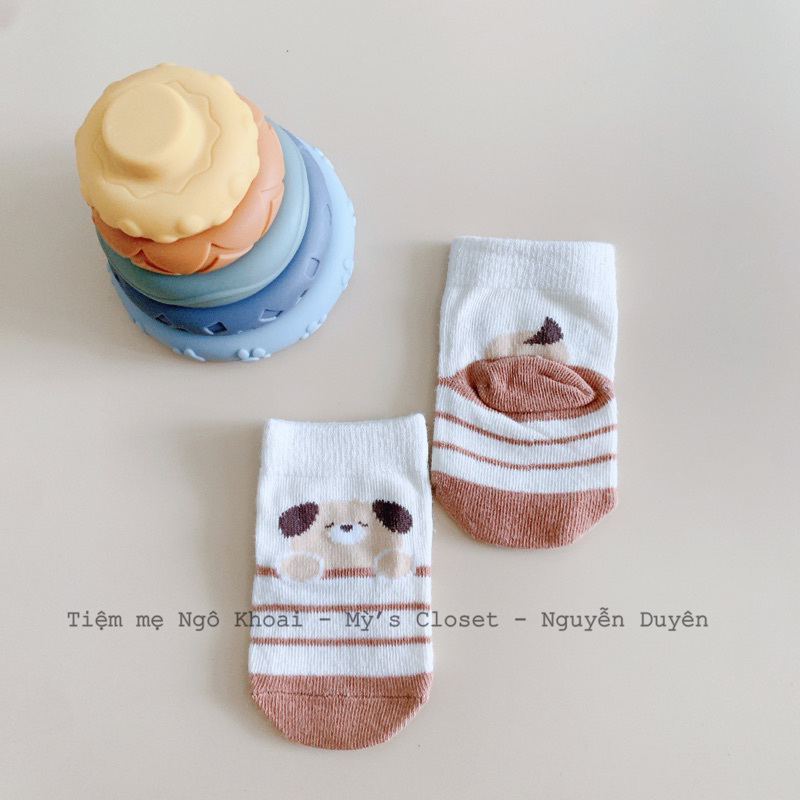 [MD119] 0-12m Tất xinh hoạ tiết gấu chất liệu sợi bông organic cho bé yêu