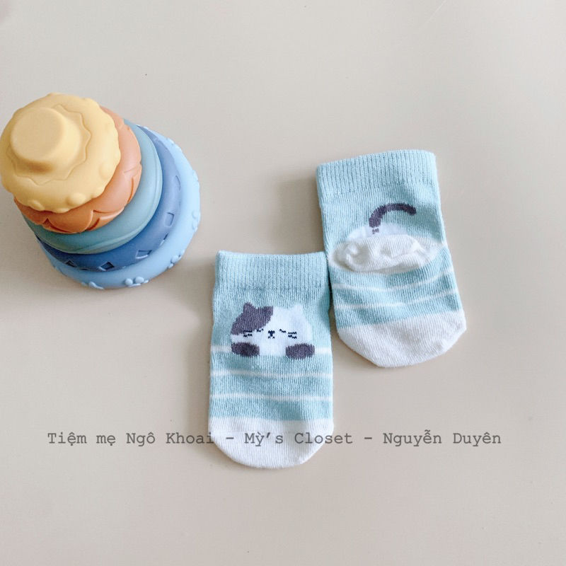 [MD119] 0-12m Tất xinh hoạ tiết gấu chất liệu sợi bông organic cho bé yêu