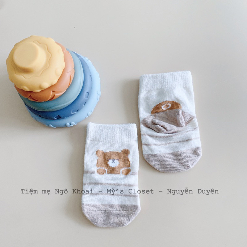 [MD119] 0-12m Tất xinh hoạ tiết gấu chất liệu sợi bông organic cho bé yêu