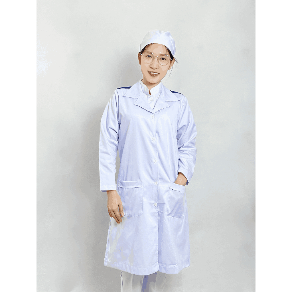 Áo Blouse NAM NỮ dài tay có cầu vai xanh, Áo choàng Blu trắng Phòng Thí Nghiệm, sinh viên thực tập Y Khoa