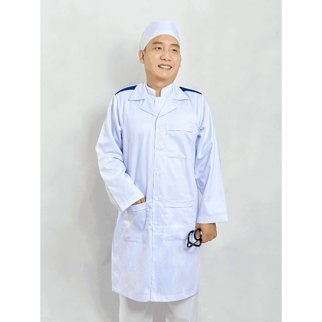 Áo Blouse NAM NỮ dài tay có cầu vai xanh, Áo choàng Blu trắng Phòng Thí Nghiệm, sinh viên thực tập Y Khoa