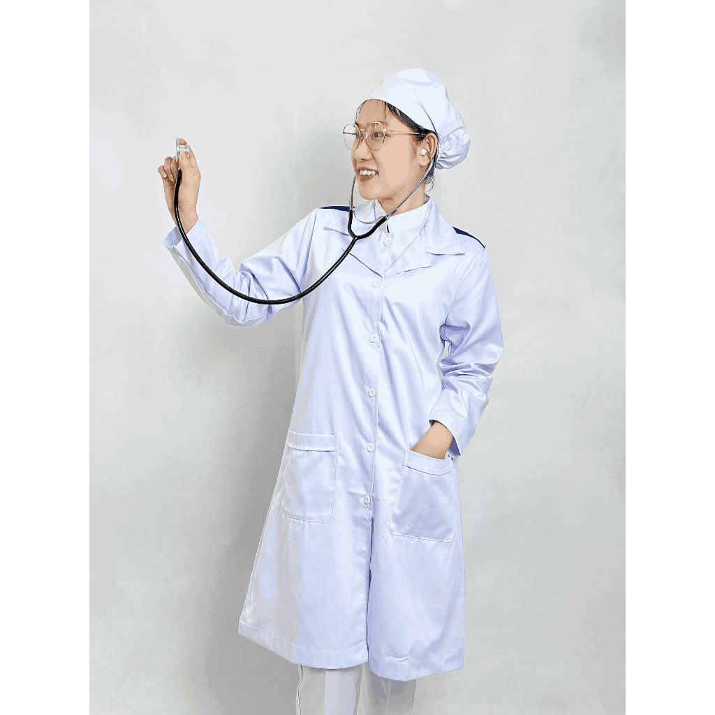 Áo Blouse NAM NỮ dài tay có cầu vai xanh, Áo choàng Blu trắng Phòng Thí Nghiệm, sinh viên thực tập Y Khoa