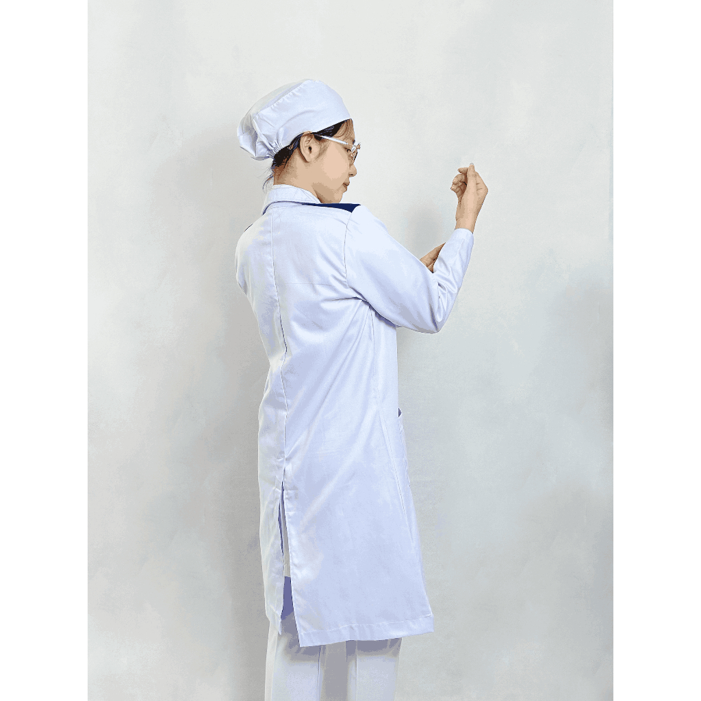 Áo Blouse NAM NỮ dài tay có cầu vai xanh, Áo choàng Blu trắng Phòng Thí Nghiệm, sinh viên thực tập Y Khoa